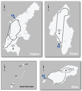 Map showing Matson at ports of Commonwealth of Northern Mariana Islands (CNMI) - Saipan, Tinian, Rota