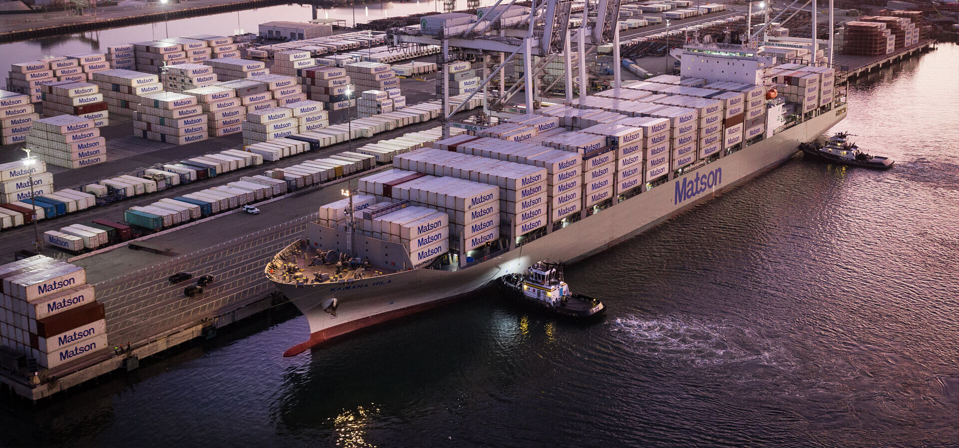 Containership Kaimana Hila docking at Long Beach terminal